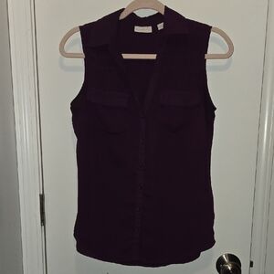 New York & Company Dark Purple Sleeveless Button Down Shirt
